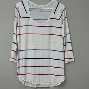 A New Approach Stripe 3/4 Sleeve T Shirt a.n.a. Scoop Neck